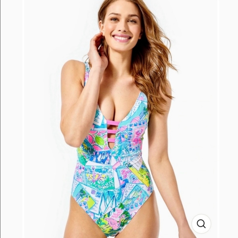 Lilly Pulitzer Jaspen one-piece swimsuit in “Pop Up Wish You Were Here,” size 14 - Picture 10 of 10